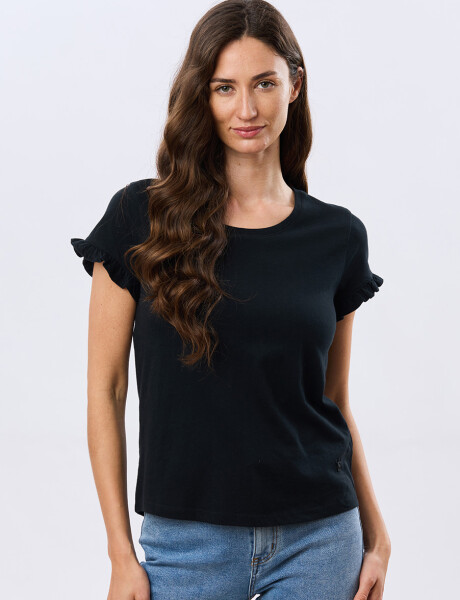 REMERA DE ALGODÓN CON VOLADO Negro