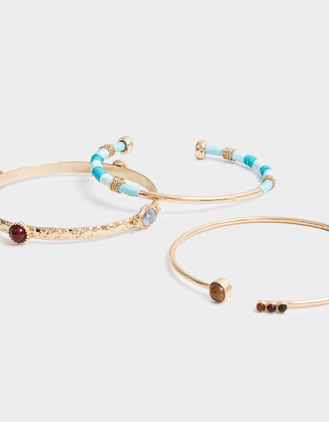 Pulseras Rígidas Sets Piedra Pulseras Rígidas Set X3 Con Piedra - Dorado
