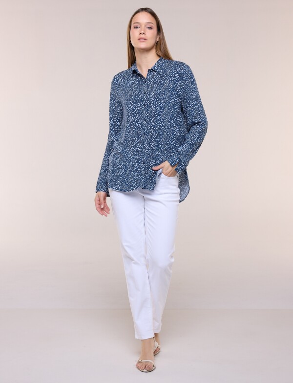 Camisa Holgada Estampada AZUL/BLANCO