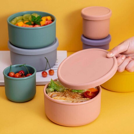 Set 2 Contenedores Recipiente 700Ml y 250Ml c/ Tapa Silicona Rosa
