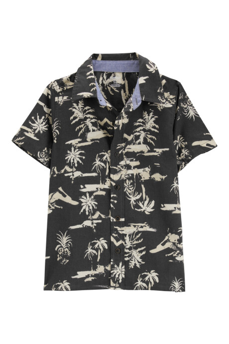 Camisa de algodón, manga corta, diseño tropical Sin color