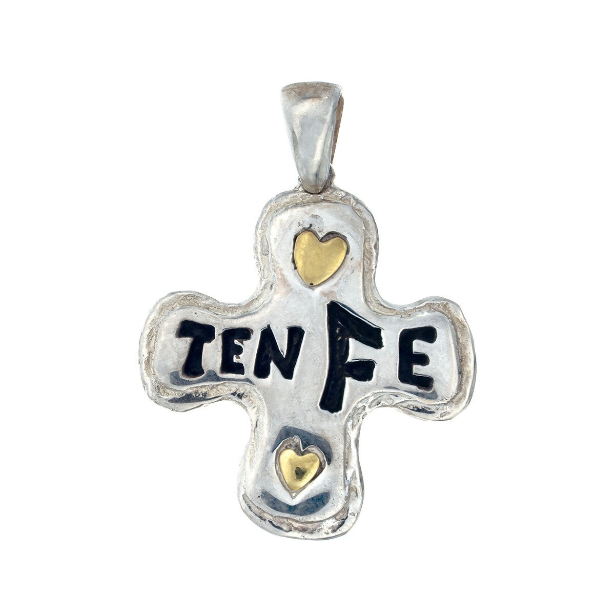 Cruz de plata 925 y double en oro 18 ktes, TENGO FE. 