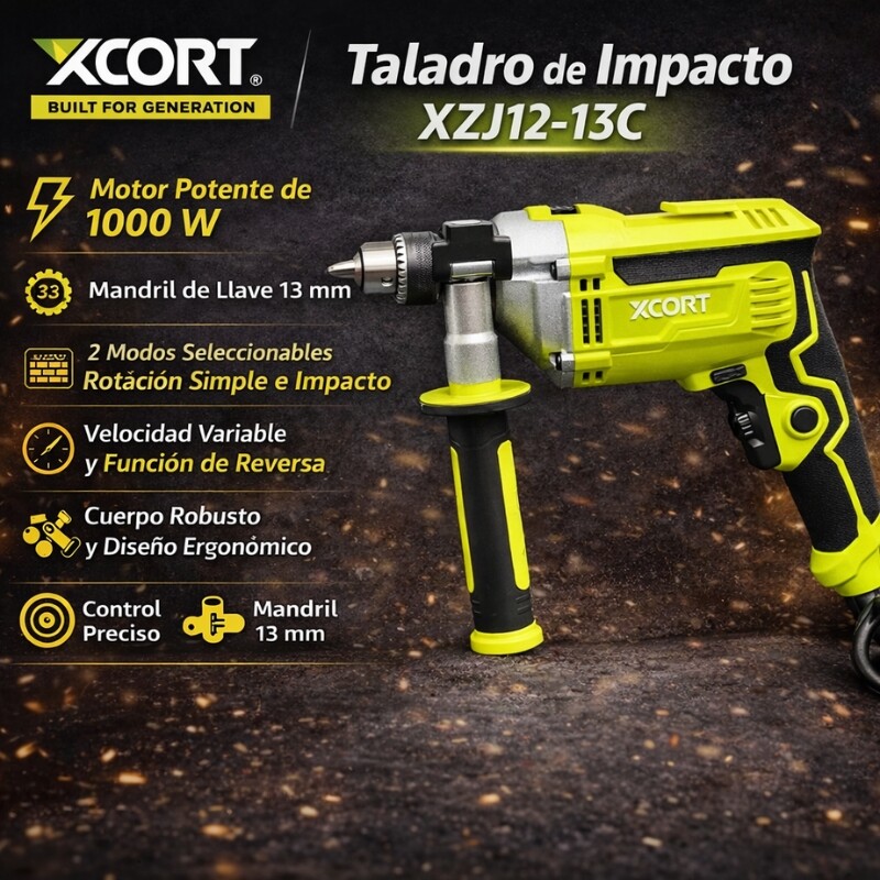 XCORT TALADRO PERCUTOR PROFESIONAL 13MM V/V 0/3000 RPM 1000W Xcort Taladro Percutor Profesional 13mm V/v 0/3000 Rpm 1000w