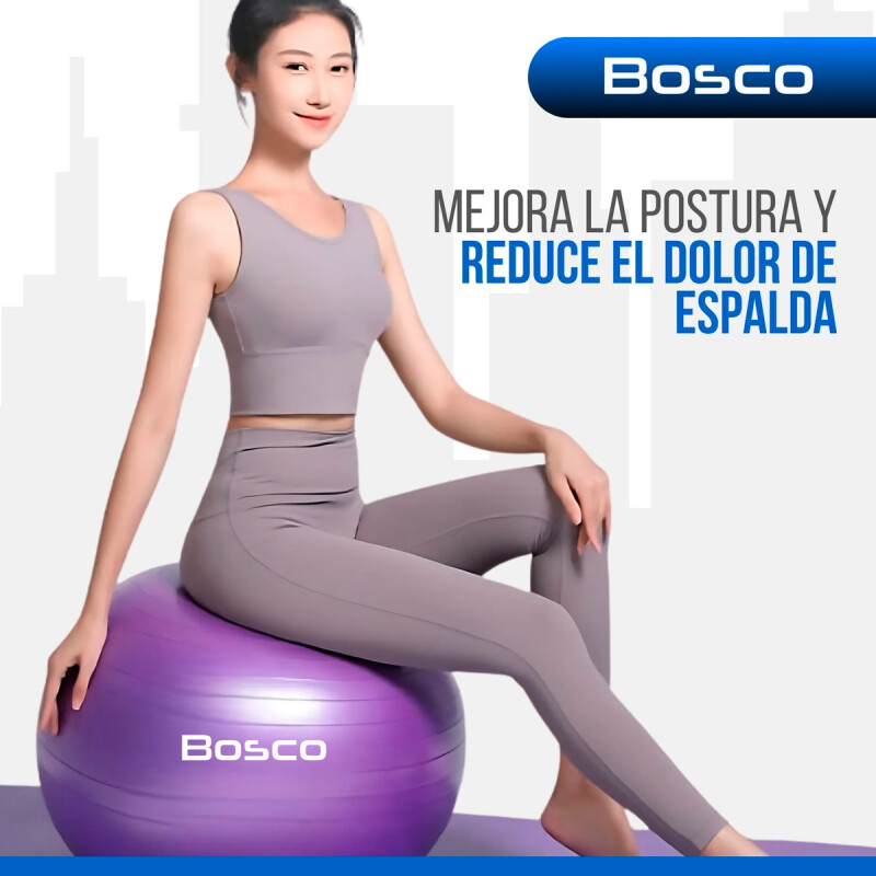 Pelota 65 Cm Pilates Yoga Bosco Gimnasia + Inflador De Pie Violeta