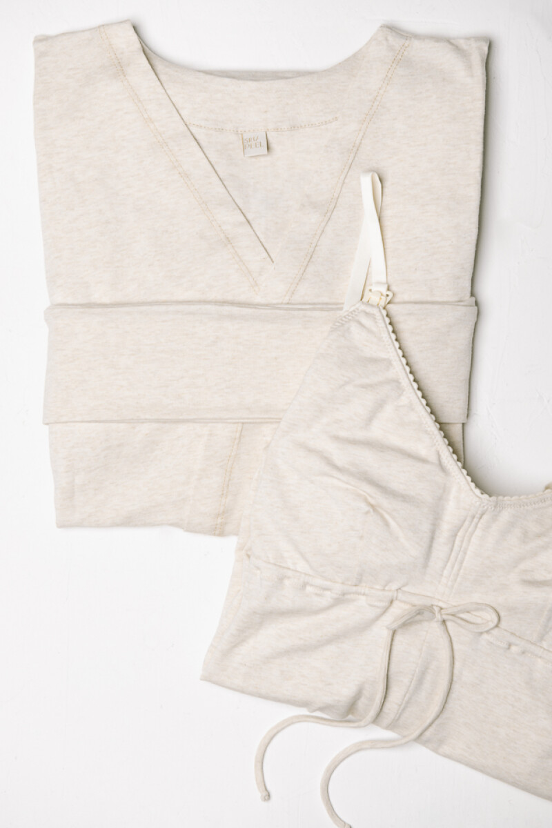 Pack Maternal Aurora – Camisón de Algodón + Bata | Hecho en Uruguay Beige Melange