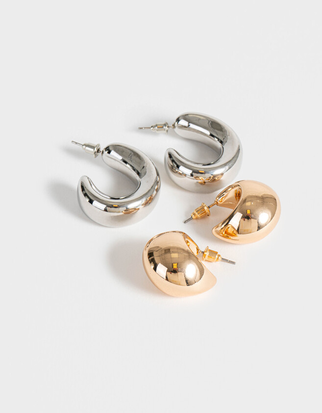 Aros Argollas Set Mix plaiting Set De Aros Chunky - Combinacion Bicolor