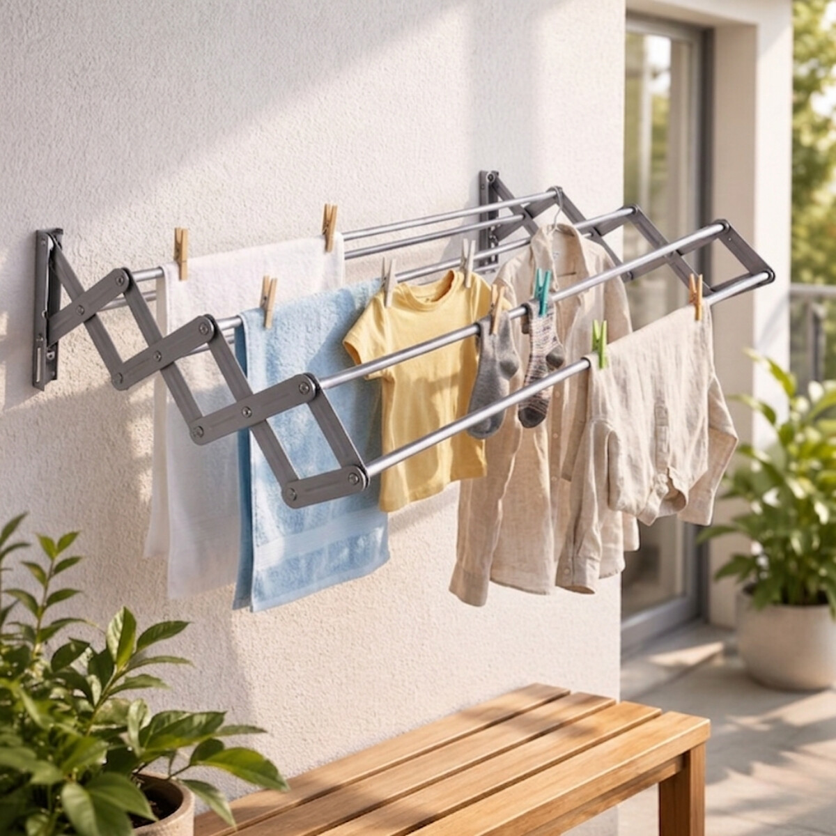 Tendedero plegable pared en aluminio 80 cm - GRIS 