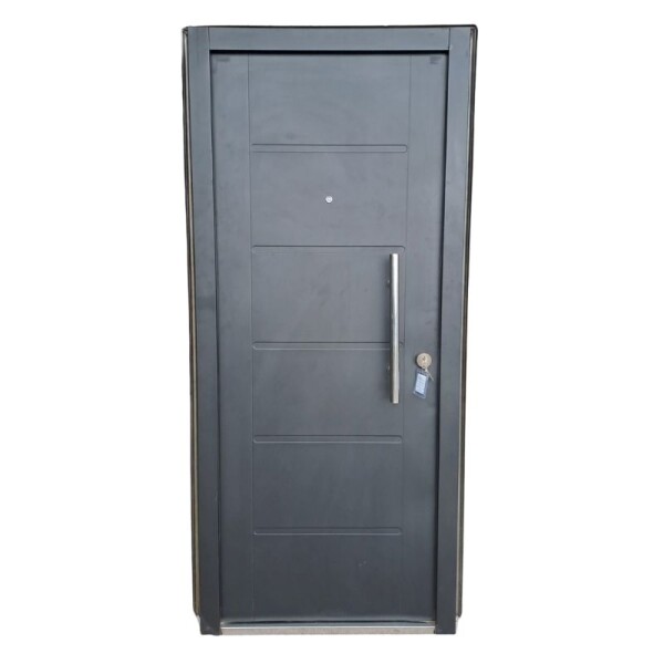 PUERTA SEMI BLINDADA DOBLE CHAPA CON BARRAL REDONDO IZQUIERDA - NEGRA PUERTA SEMI BLINDADA DOBLE CHAPA CON BARRAL REDONDO IZQUIERDA - NEGRA