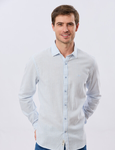 CAMISA RAYADA DE LINO Celeste