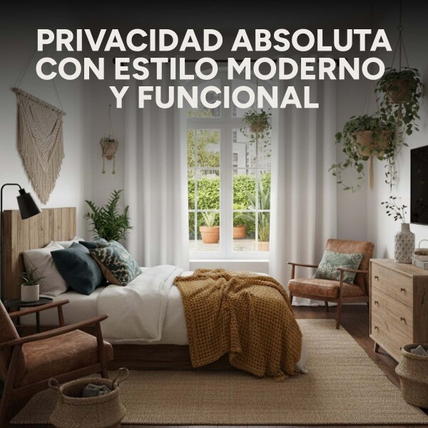 Cortina Blackout 100% Engomada Termica Set 2 Paños Tipo Lino Color Variante Blanco