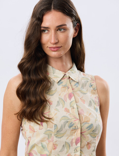 CAMISA DE LINO ESTAMPADA Coral