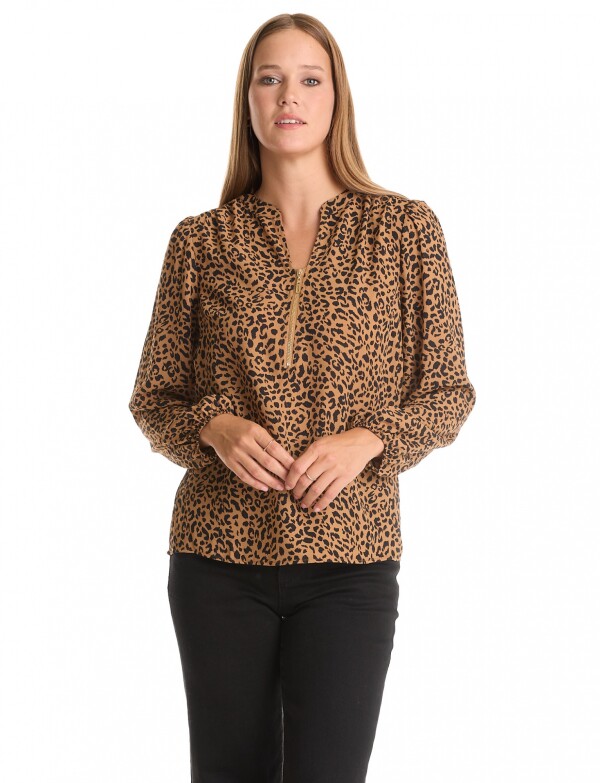 Blusa Zip NEGRO/TOSTADO