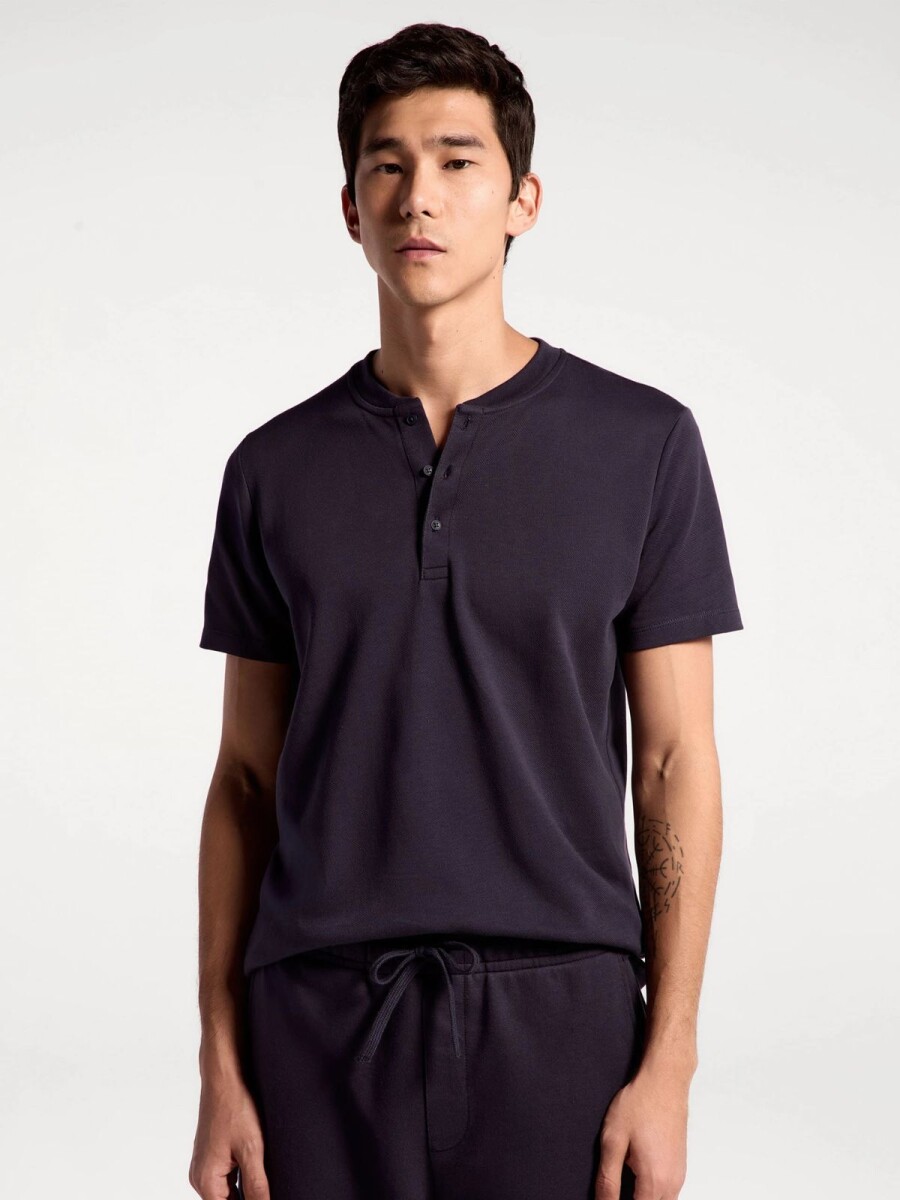 CAMISETA DE CUELLO CON TEXTURA - AZUL 