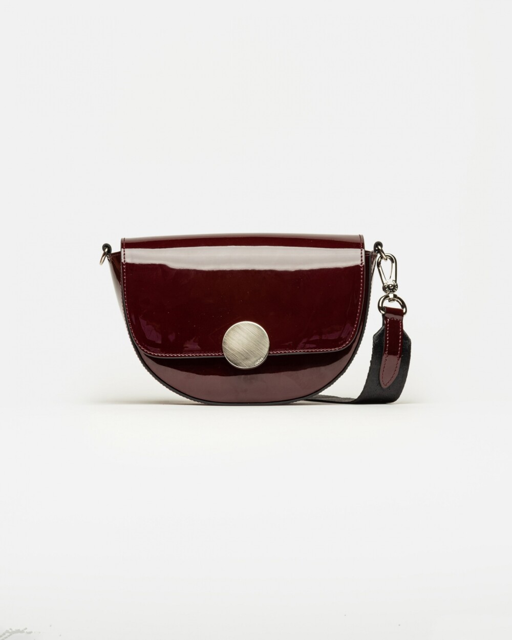Bandolera The Circle en cuero charol Burgundy Niquel