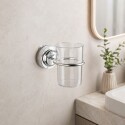 PORTA CEPILLOS DE BAÑO CON VASO PLATEADO