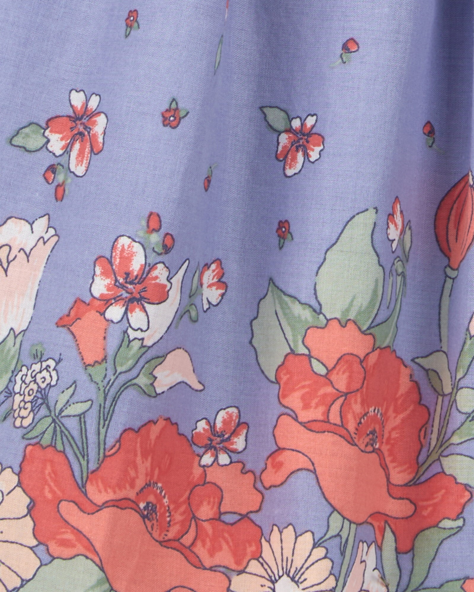 Vestido de algodón, mangas abullonadas, diseño floral Sin color