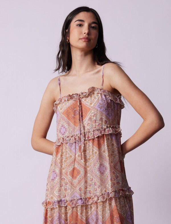 Vestido Midi Volados BEIGE/MULTI
