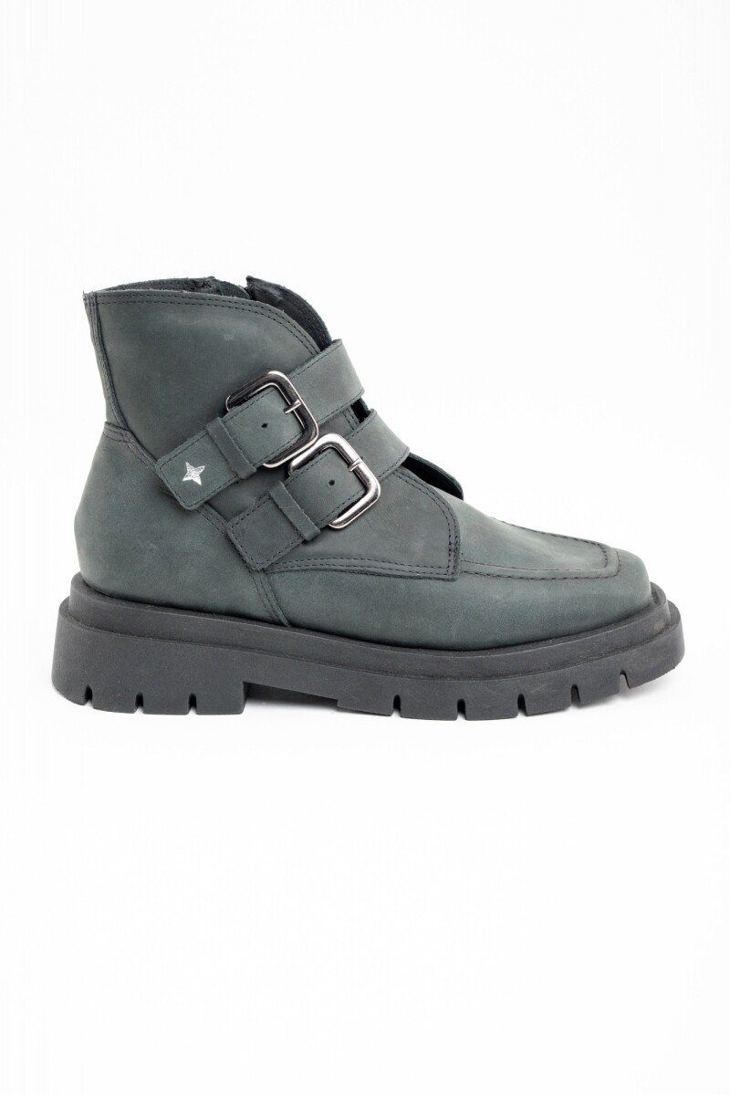 Bota Cuero Hebillas - Negro 