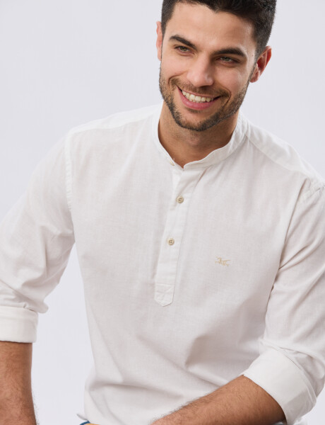 CAMISA LISA DE LINO CUELLO MAO Blanco