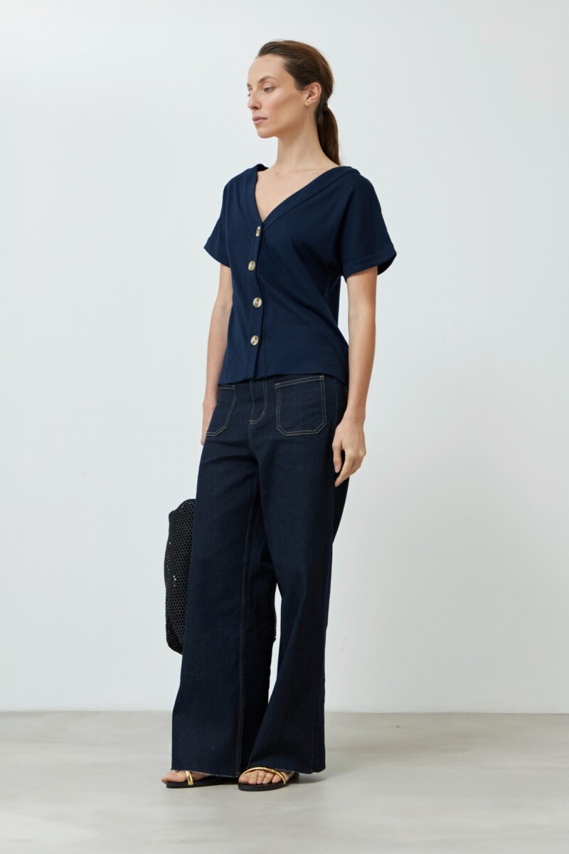 Remera con botones - azul marino 