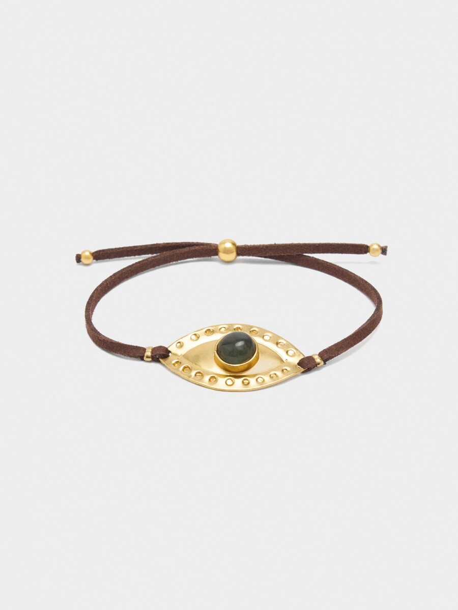 Pulsera Ajustable De Cordón De Piel Con Charm dorado