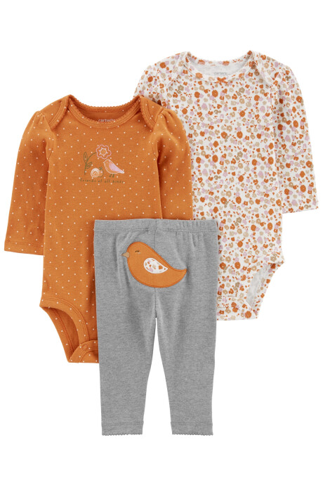 Set tres piezas de algodón, pantalón y bodies, diseño pájaro Sin color