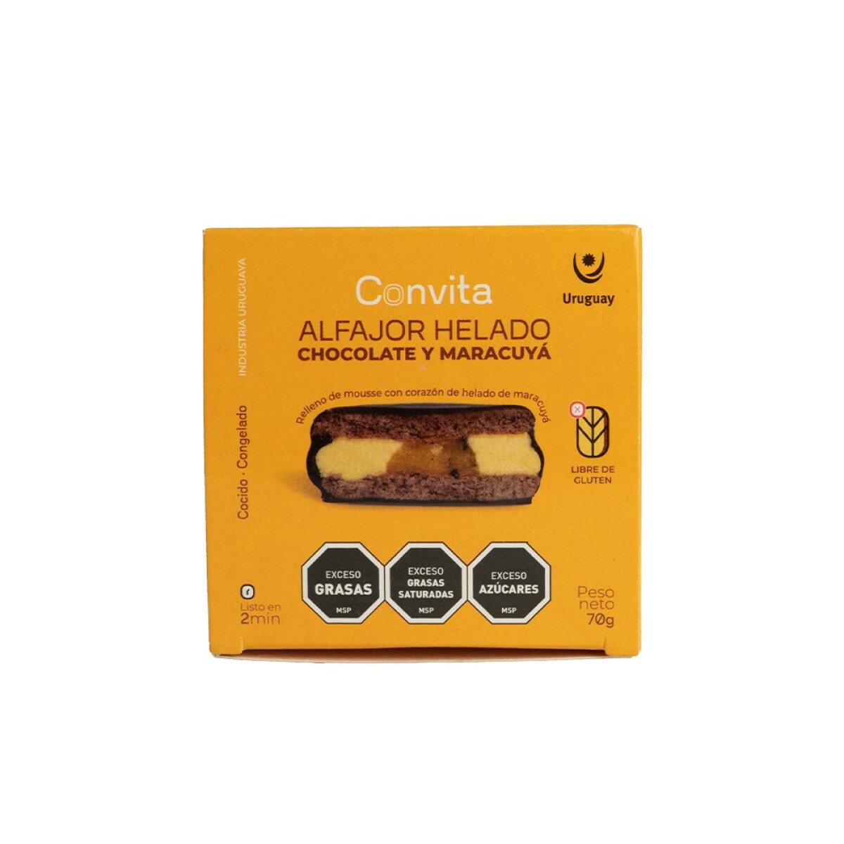 Alfajor helado chocolate y maracuya Convita 