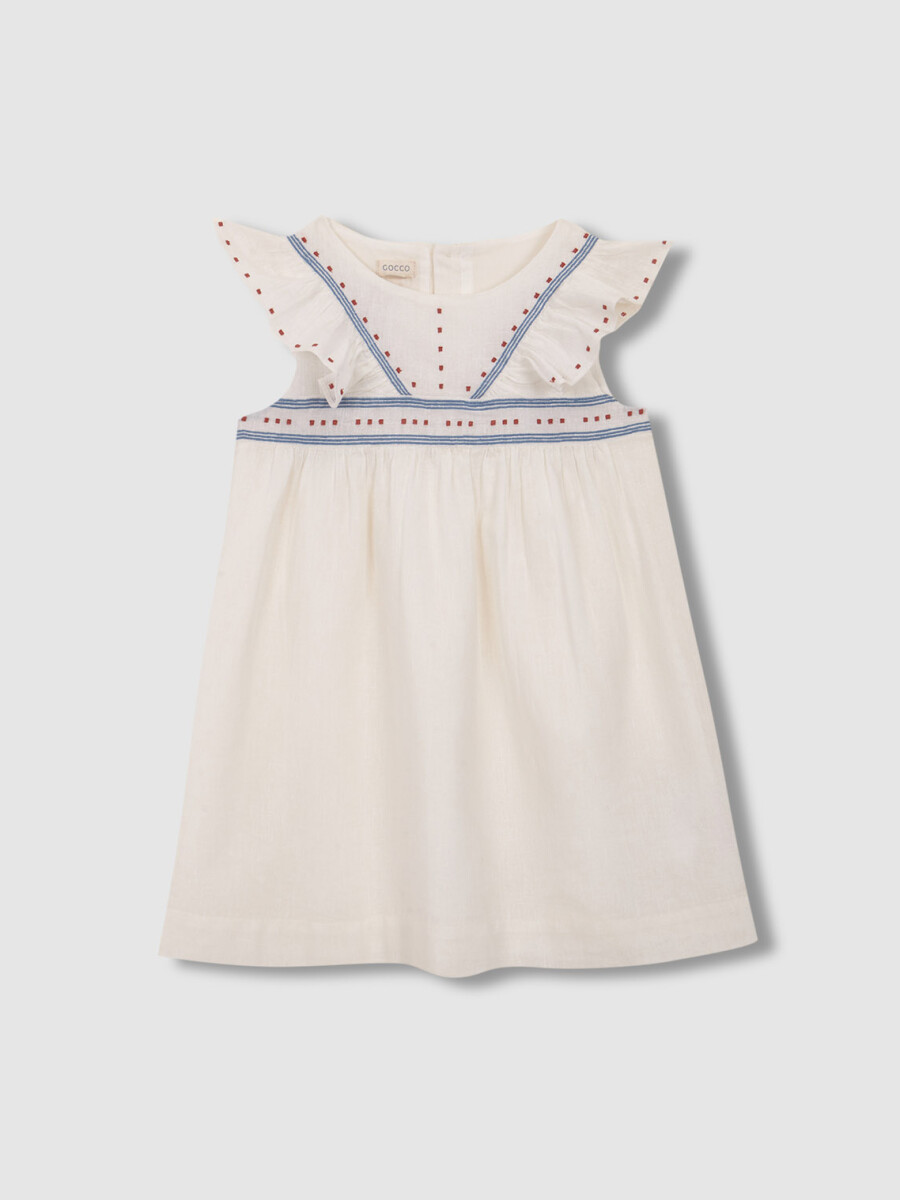 Vestido Con Bordados A Contraste Blanco Roto