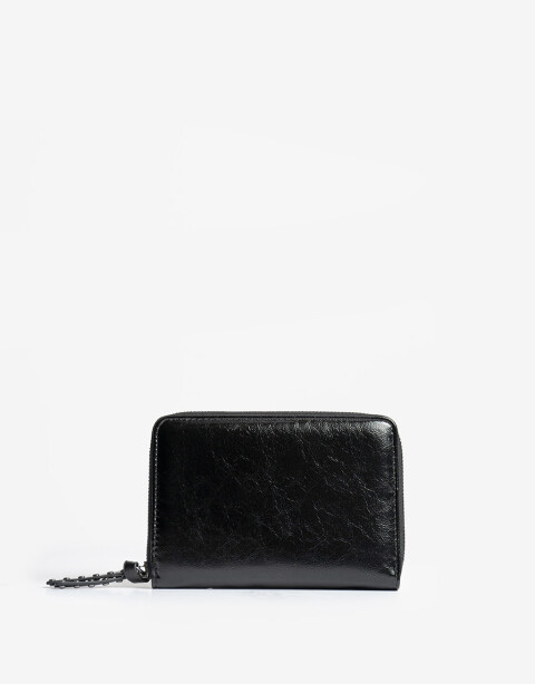 Ficheros Zip Round Billetera Fichero Efecto Satinado - Negro