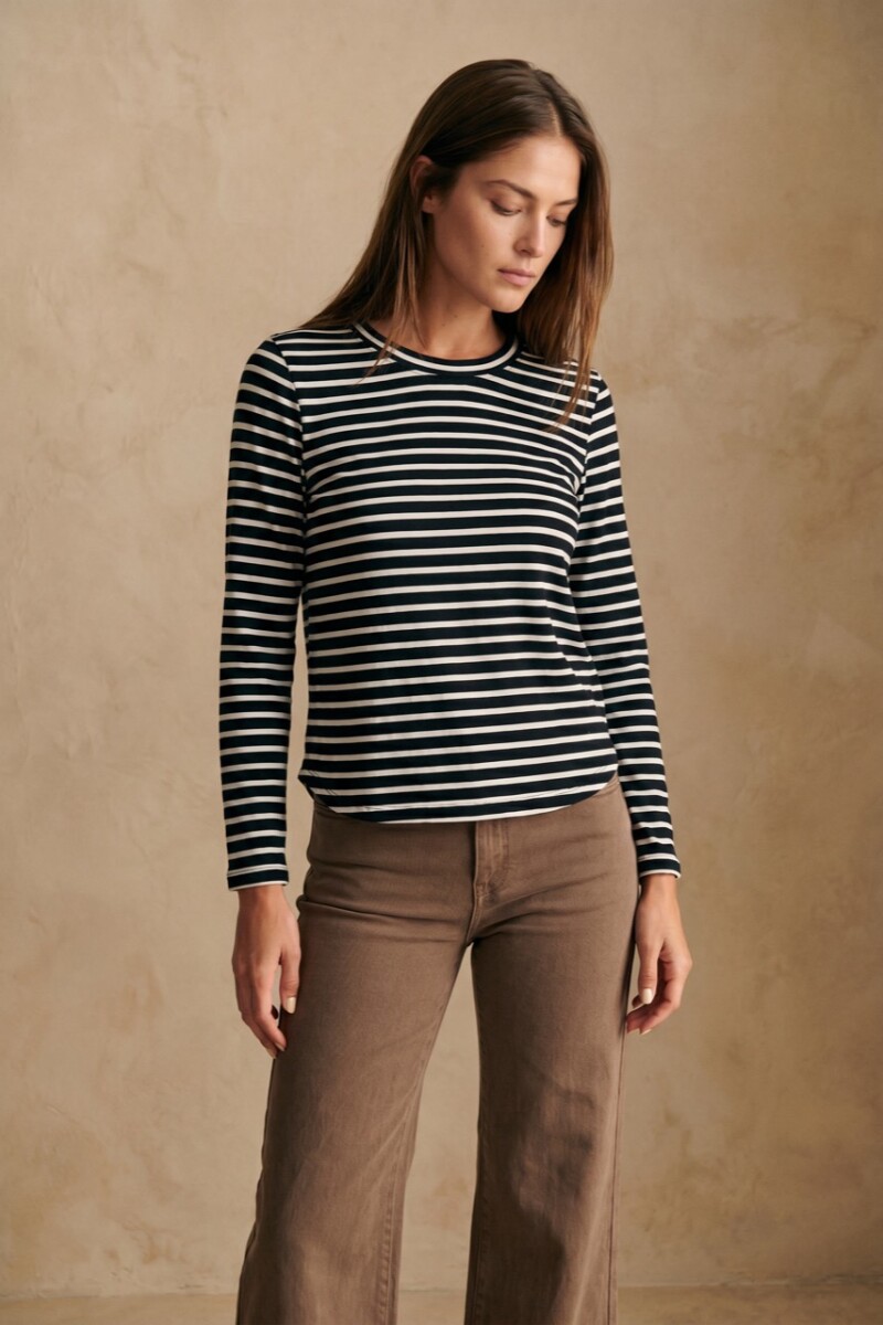 Remera Rayada Algodón Elastano Negro