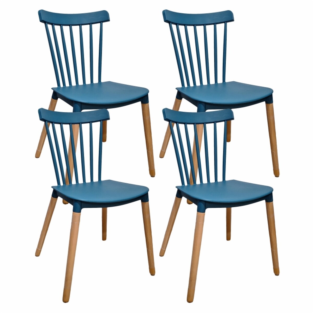 Set de 4 Sillas Windsor con Patas de Madera para Comedor y Jardín - Azul Petróleo 