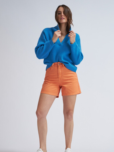 Sweater de punto cuello polo Turquesa