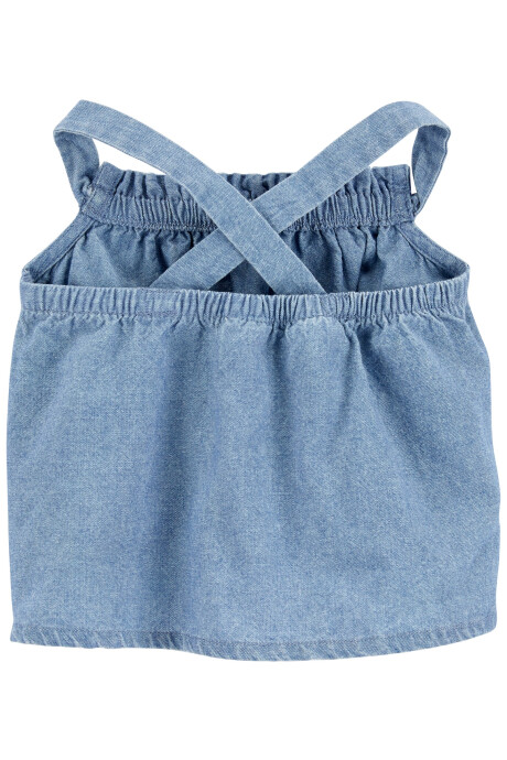 Set dos piezas short y blusa símil jean con tirantes cruzados en espalda Sin color