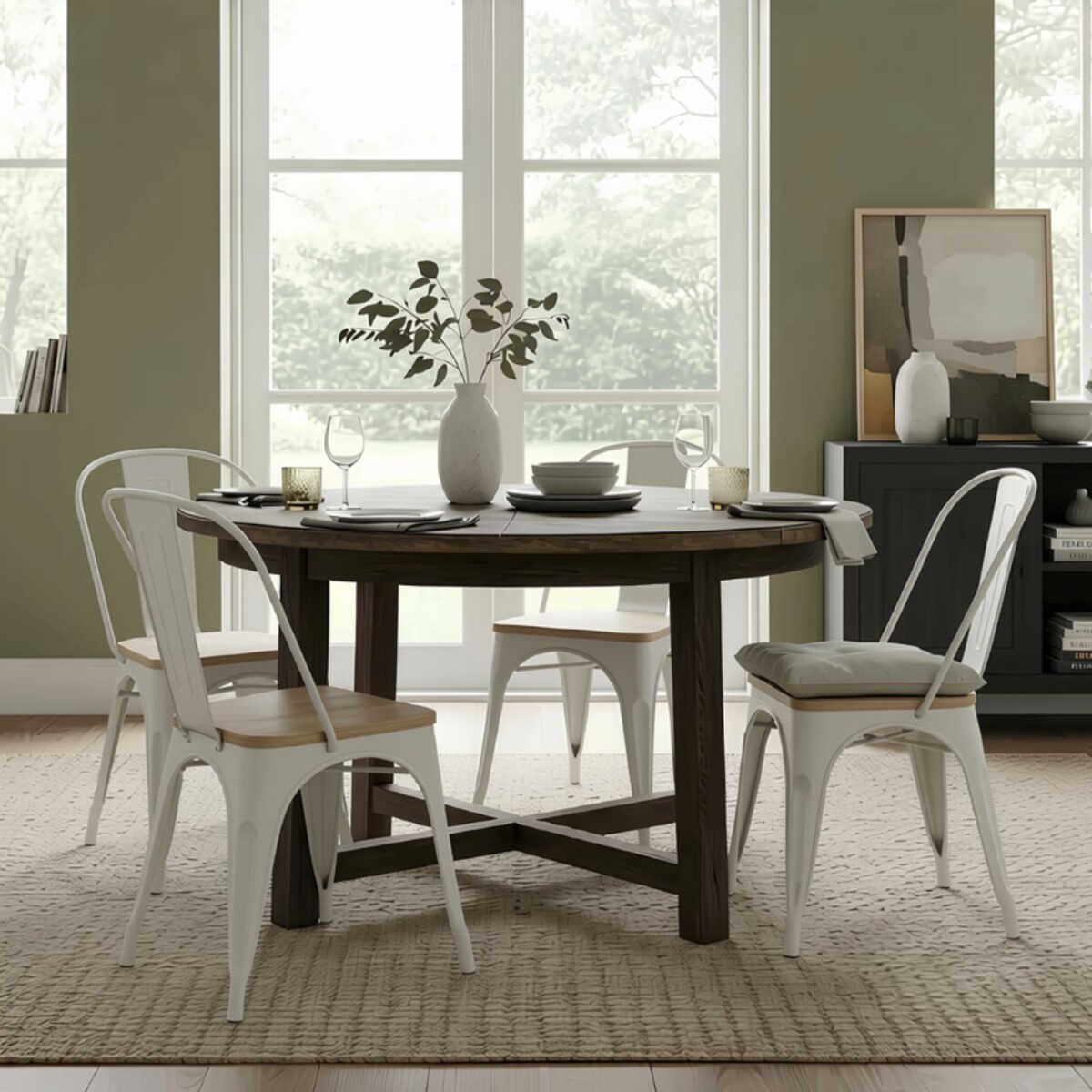 Silla Tolix Pack 4 unidades Metálica Vintage Asiento En Madera - Blanco 