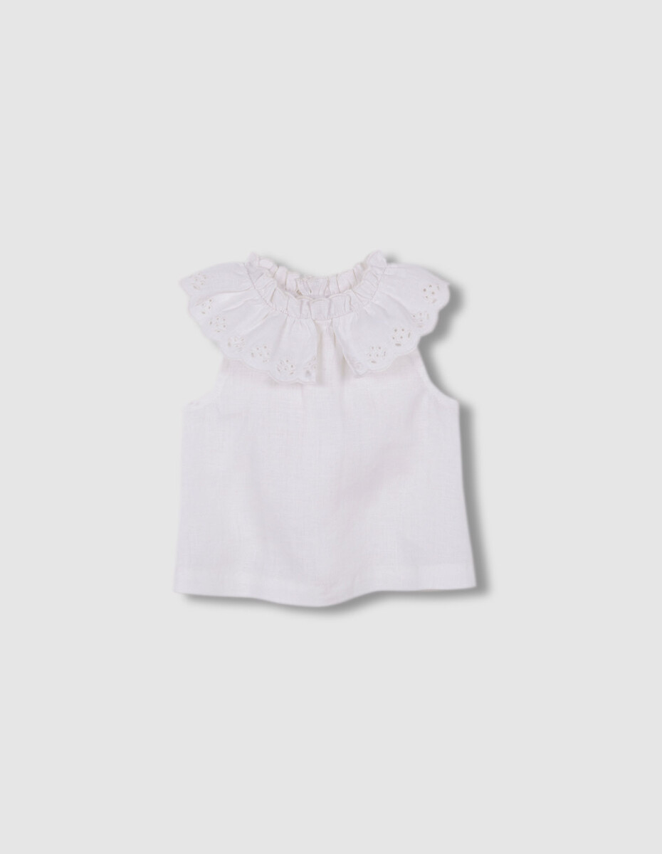 Blusa Cuello Bordado - Blanco 