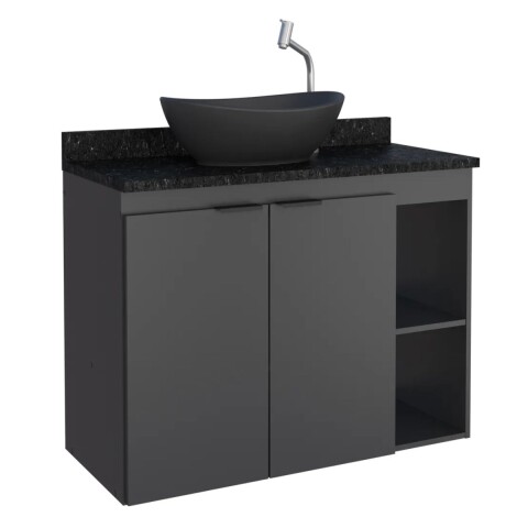 Mueble de baño suspendido Aster Negro 80 cm mesada granito sin bacha Mueble De Baño Suspendido Aster Negro 80 Cm Mesada Granito Sin Bacha