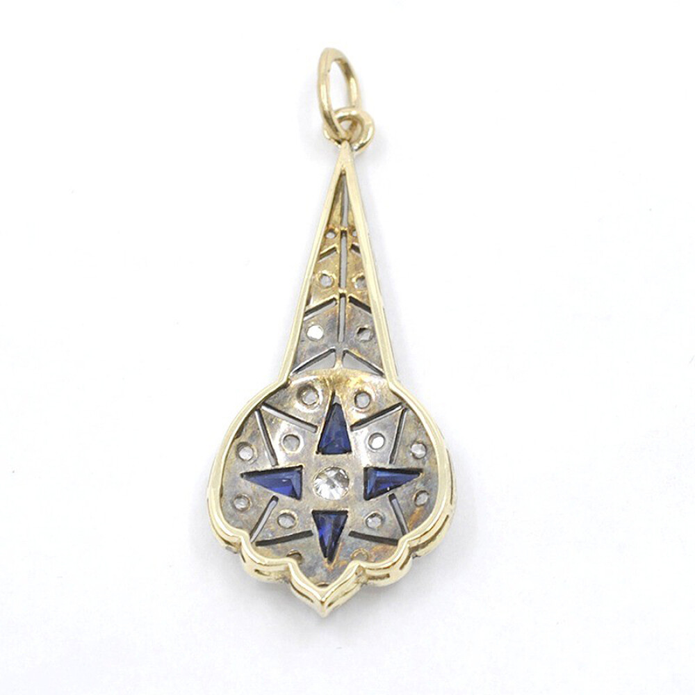 Colgante Antiguo En Oro 18K, Brillantes, Diamantes Y Zafiros Sinteticos Colgante Antiguo En Oro 18K, Brillantes, Diamantes Y Zafiros Sinteticos
