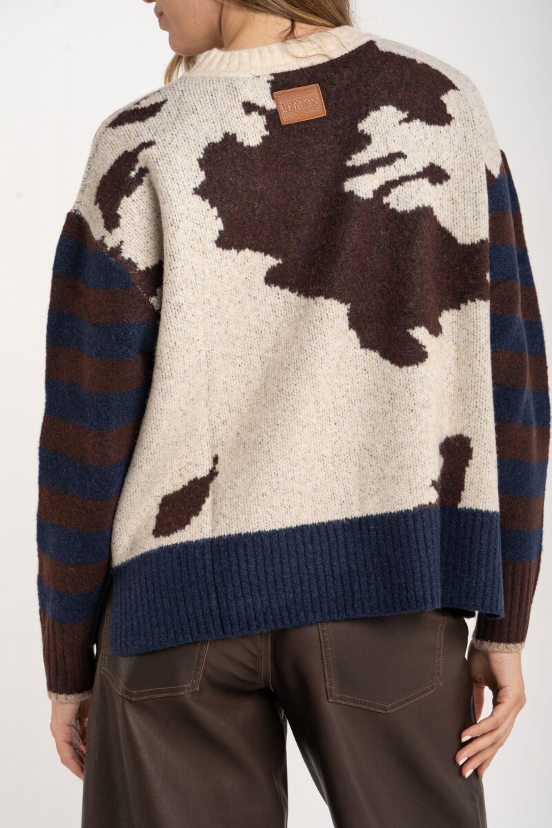 Sweater Animal Print Vaca Combinado Marrón