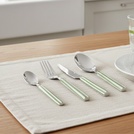 Set 24 Piezas Cubiertos Mango Rayas VERDE