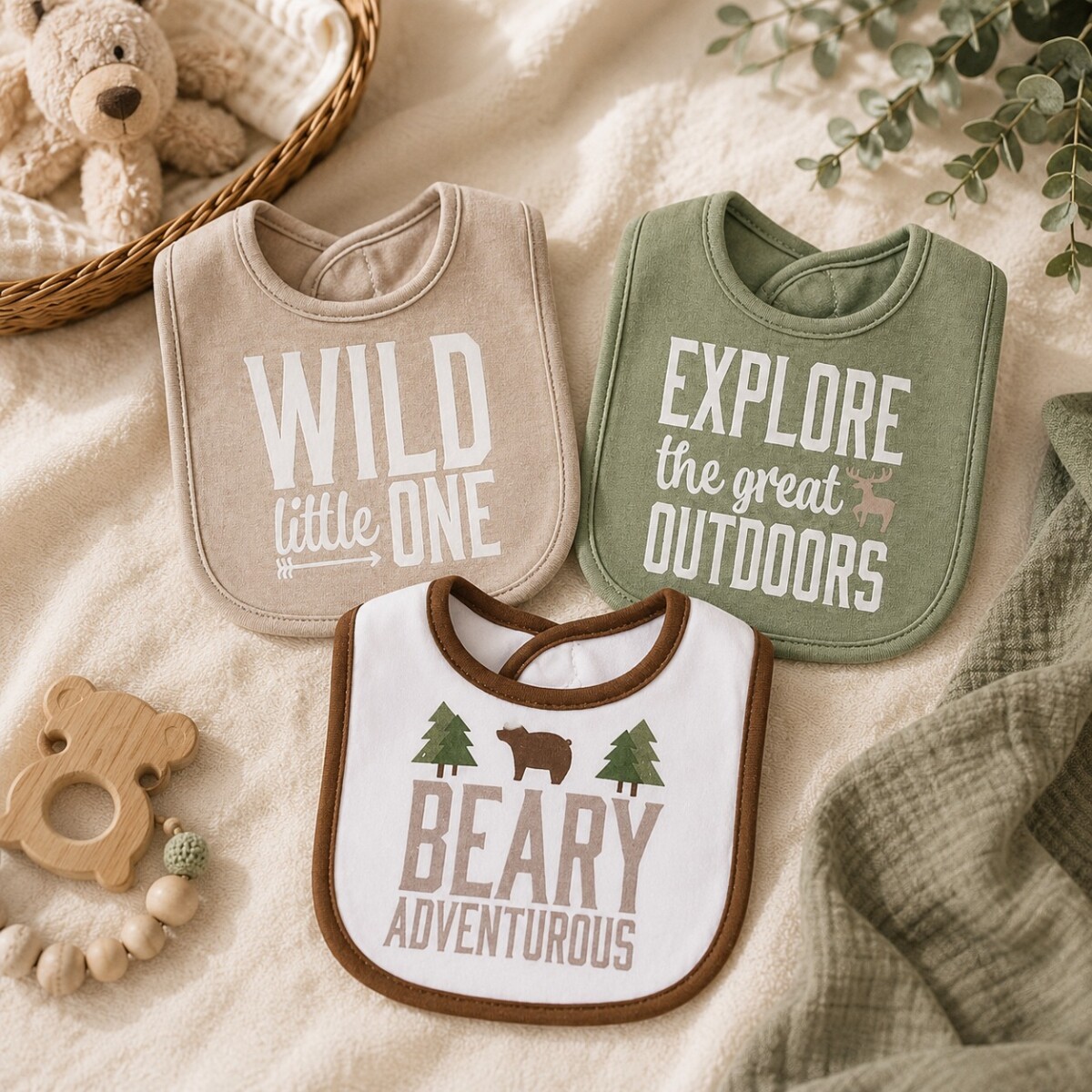 Set x3 baberos hudson baby - verde marron 