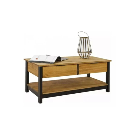 Mesa De Living Rustico Madera Maciza Linea Denise Miel/Negro