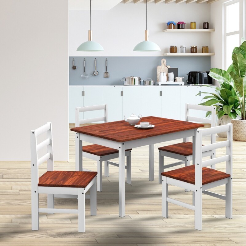 Juego De Comedor Mesa + 4 Sillas Madera cera/ blanco Juego De Comedor Mesa + 4 Sillas Madera Cera/ Blanco