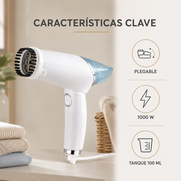 Plancha Vapor Vertical Goldtech VaporPlus Plegable 1000W Blanco