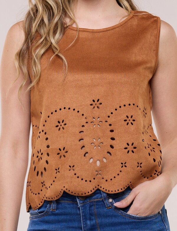 Blusa Suede Calado Floral TOSTADO