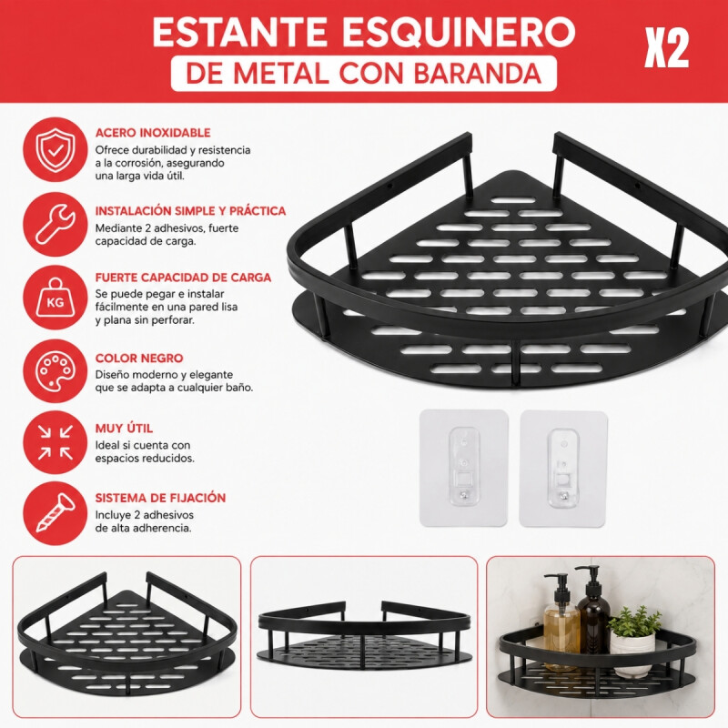 Set x2 Estante esquinero de metal NEGRO