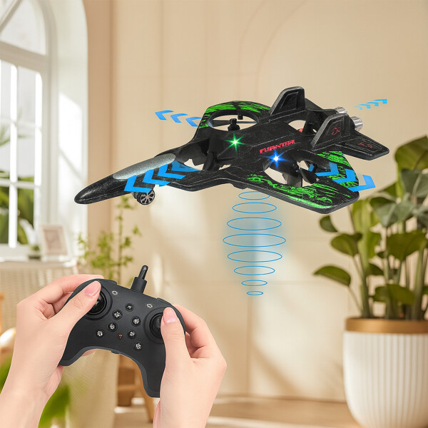 Avión Drone Jet Control Remoto 360° Recargable Espuma 2 Bats Color Verde