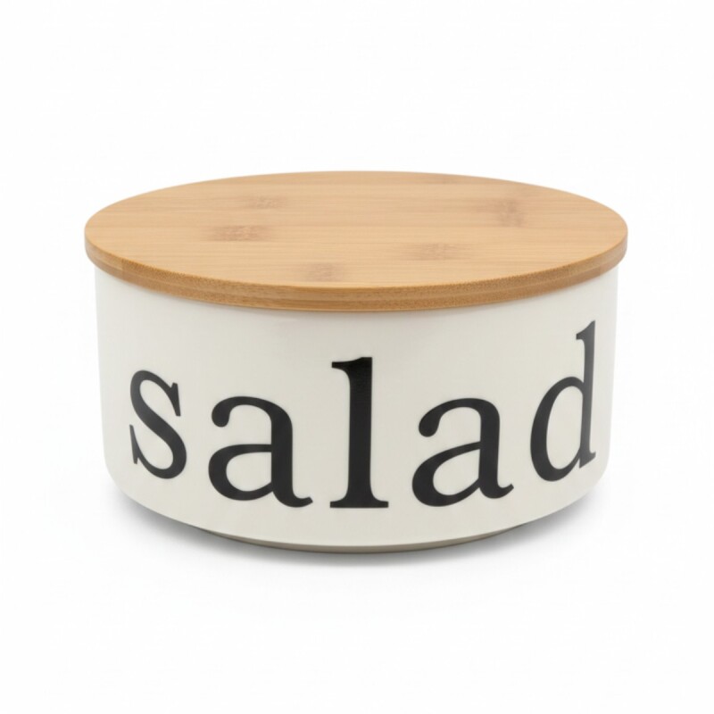 FRASCO BLANCO SALAD C/TAPA BAMBU 15.5X7CM Unica