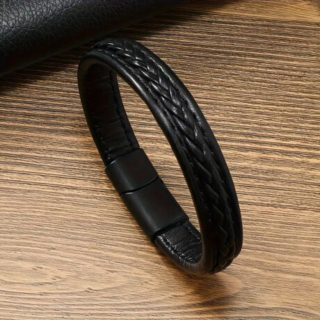 Pulsera cuerina negra básica Negro
