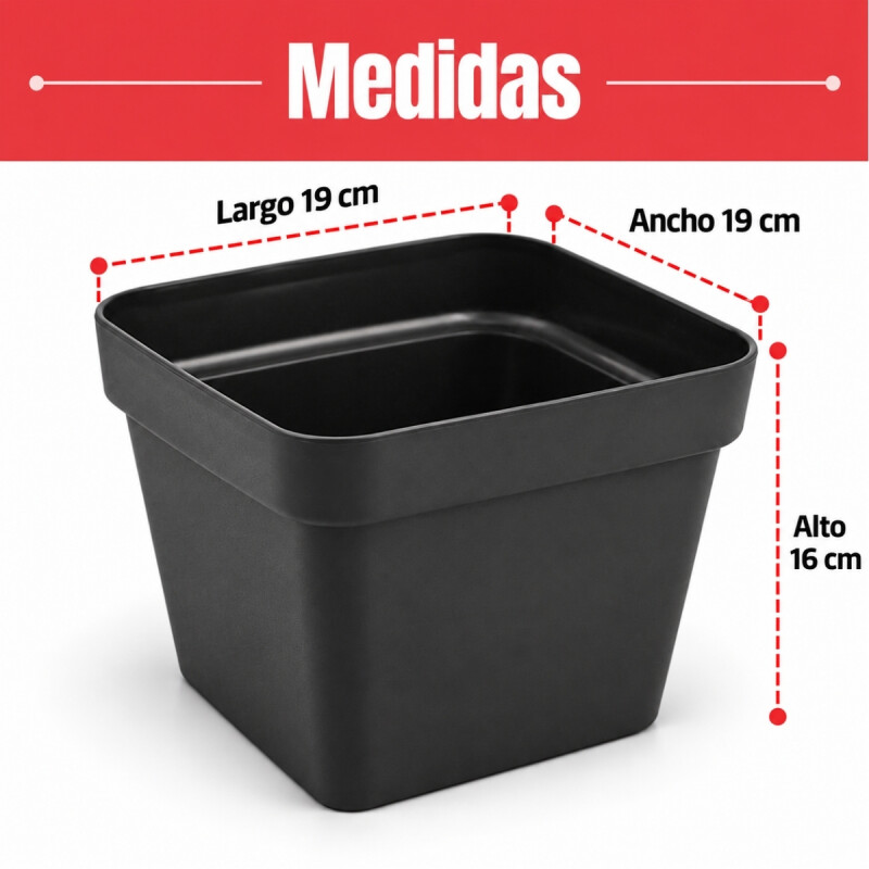 Set x3 Maceta cuadrada 3,8 lts NEGRO