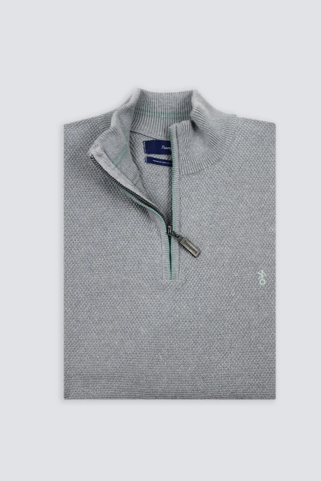 Remera Medio Cierre Apolo Gris con Verde